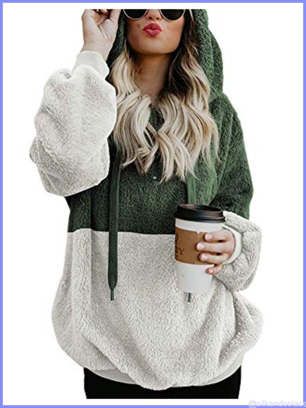 Women Fuzzy Sherpa Fleece 1/4 Zip Hoodie Pullover Sweatshirt Oversize Warm